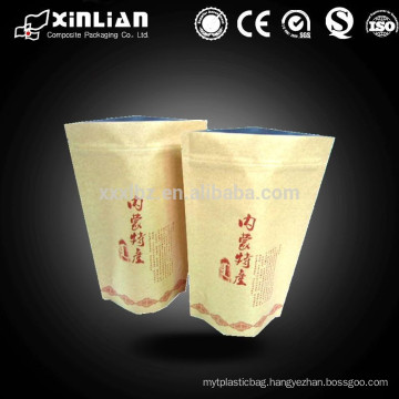 Customized Natural Kraft paper bag/ ziplock Kraft paper Stand Up Pouch for coffee,food packaging